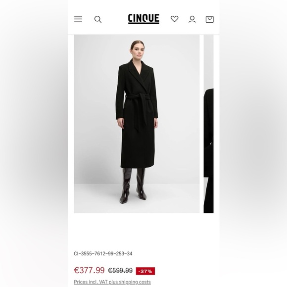 Cinque Jackets & Blazers - Cinque Made in Germany Elegant Black Wool Blend Trench Coat Size 40 European